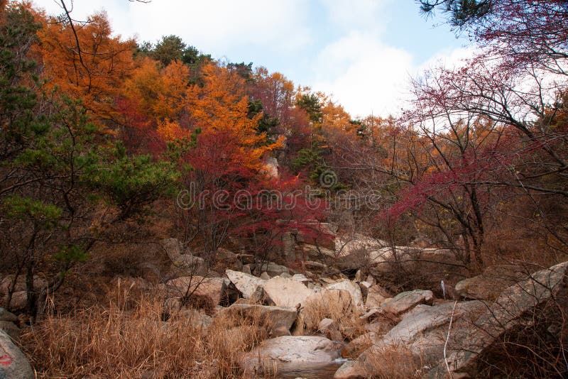 Laoshan mountains beautiful autumn scenery of China