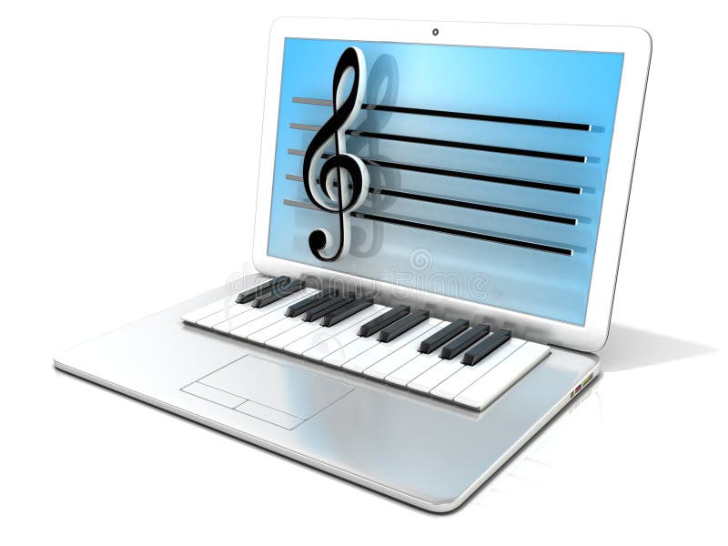 Lap-top με το πληκτρολόγιο πιάνων Έννοια του υπολογιστή, ψηφιακά παραγμένη μουσική διανυσματική απεικόνιση Lap-top με το πληκτρολόγιο πιάνων Έννοια του υπολογιστή, ψηφιακά παραγμένη μουσική διανυσματική απεικόνιση