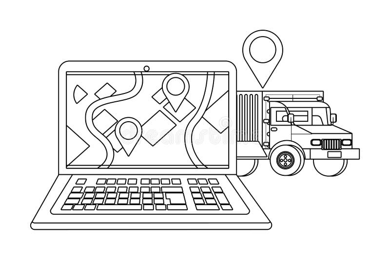 Lap-top με το φορτηγό σε γραπτό ελεύθερη απεικόνιση δικαιώματος Lap-top με το φορτηγό σε γραπτό ελεύθερη απεικόνιση δικαιώματος