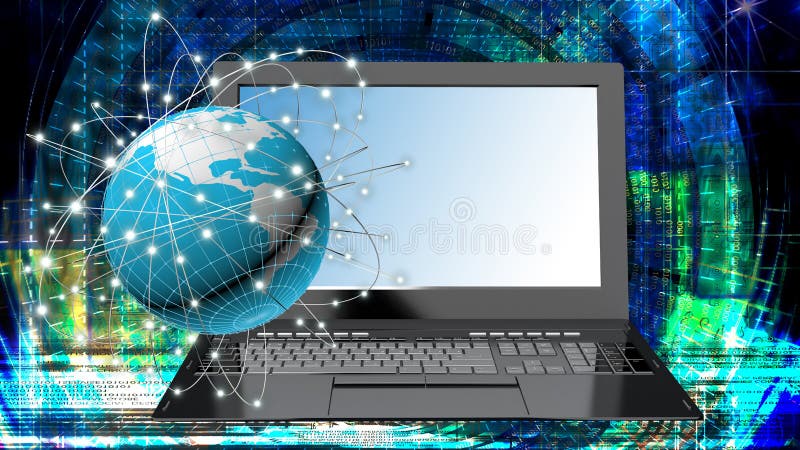 Lap-top υψηλής ταχύτητας καινοτομίας για τη σφαιρική τεχνολογία Διαδικτύου απεικόνιση αποθεμάτων