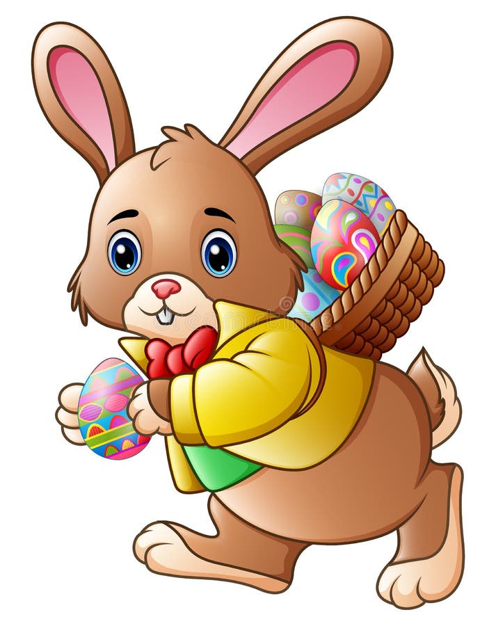 Lapin de Pâques de bande dessinée portant un panier complètement des oeufs illustration de vecteur Lapin de Pâques de bande dessinée portant un panier complètement des oeufs illustration de vecteur