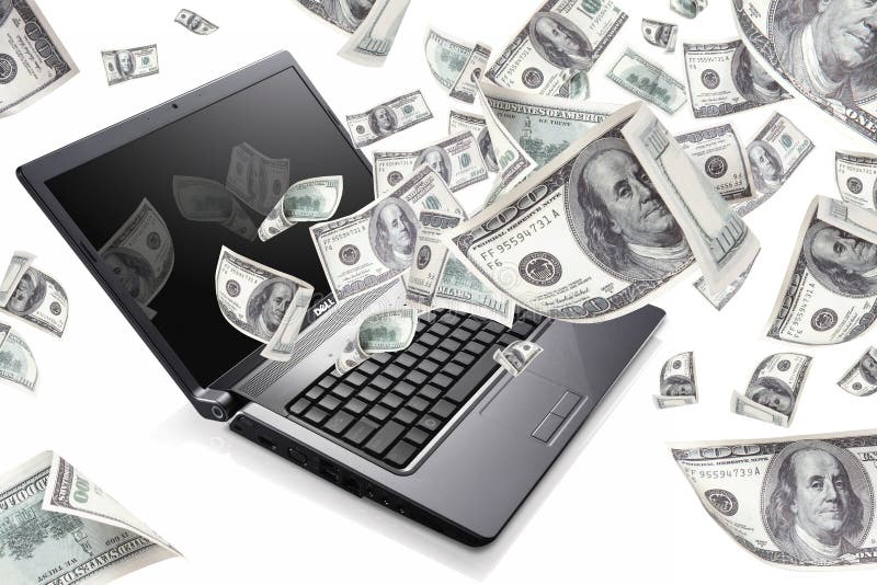 Laptop With 100 Dollars, Earn Money Stock Image - Image of hundred