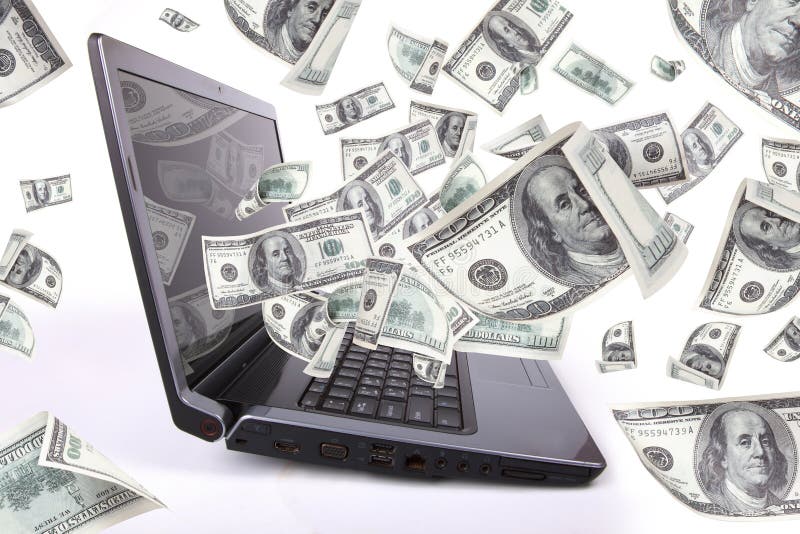 Laptop with 100 Dollars, Earn Money