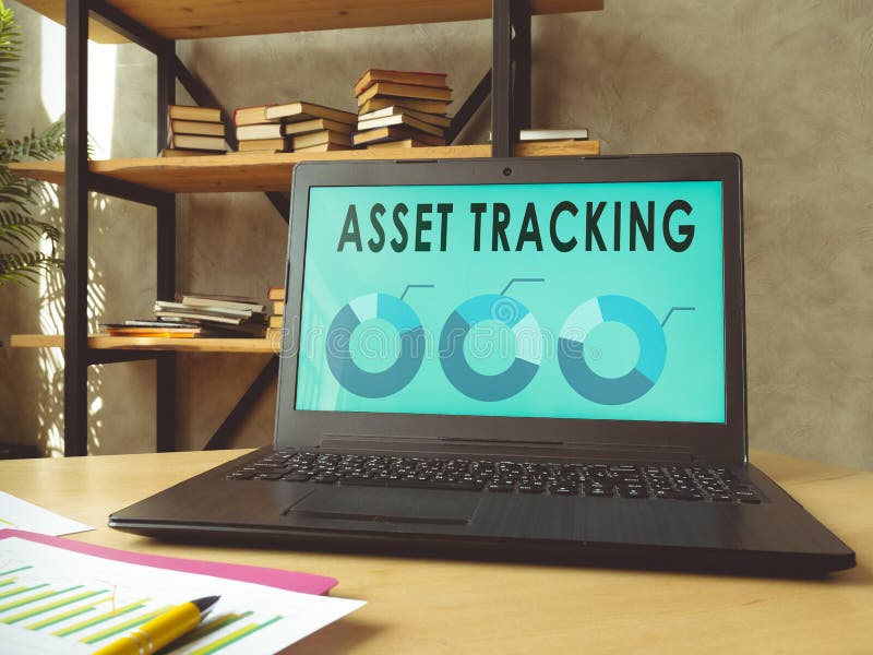 Laptop with Asset Tracking Data on the Screen. Stock Image Image of