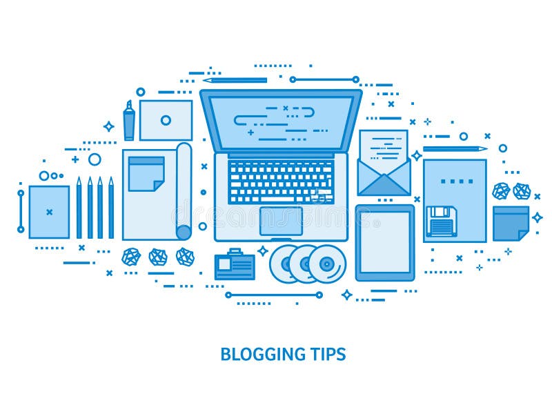 Laptop auf einer Tabelle Erz?hlen Sie Ihre Geschichte autor Bloggende Plattform Flacher blauer Entwurfshintergrund Linie Kunstvek vektor abbildung Laptop auf einer Tabelle Erz?hlen Sie Ihre Geschichte autor Bloggende Plattform Flacher blauer Entwurfshintergrund Linie Kunstvek vektor abbildung