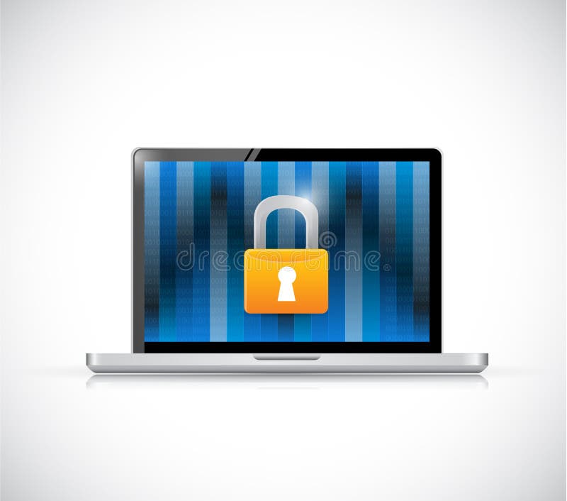 Laptop binary and security lock illustration stock illustration