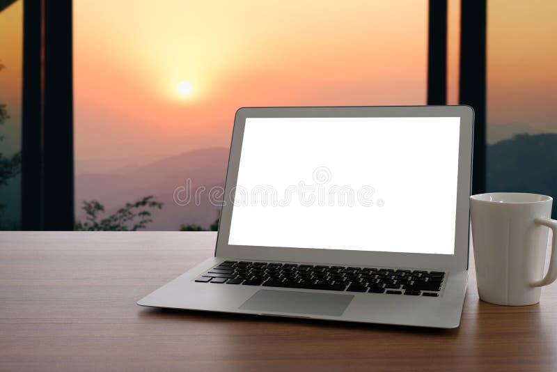 Laptop with a blank screen stock image. Image of indoors 101371051