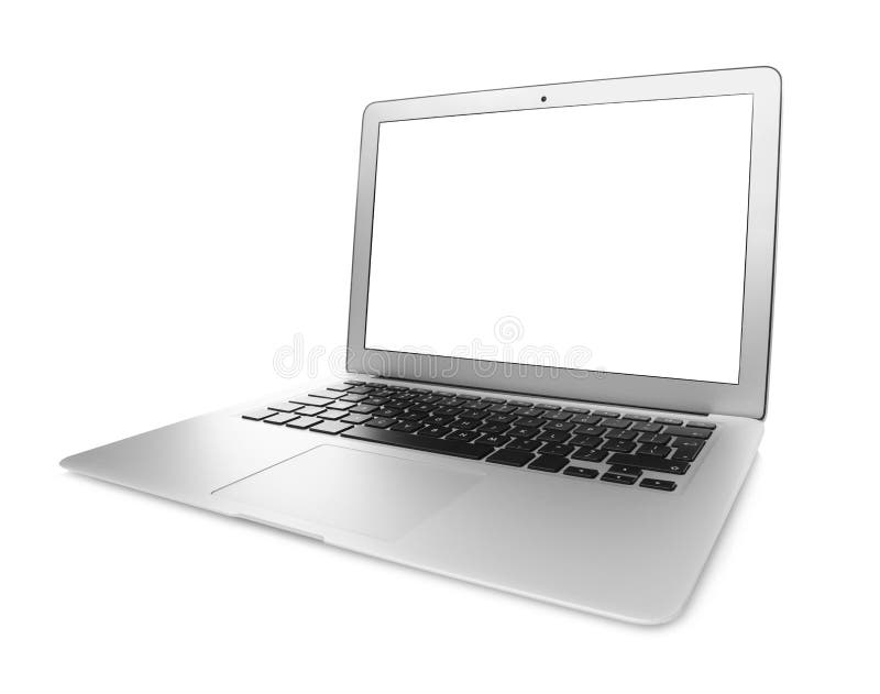 Laptop with Blank Screen Isolated on White. Mockup for Design Stock