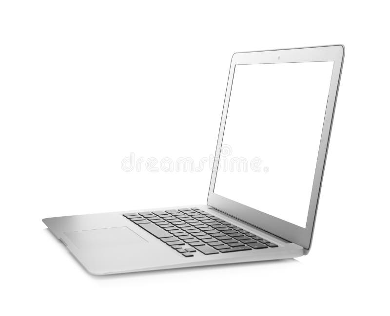 Laptop with Blank Screen Isolated on White. Mockup for Design Stock
