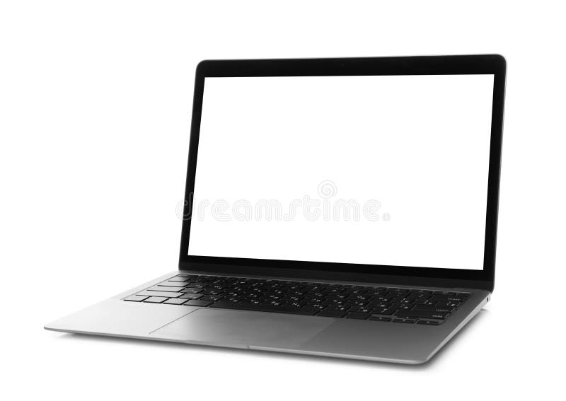 Laptop with Blank Screen Isolated on White. Mockup for Design Stock