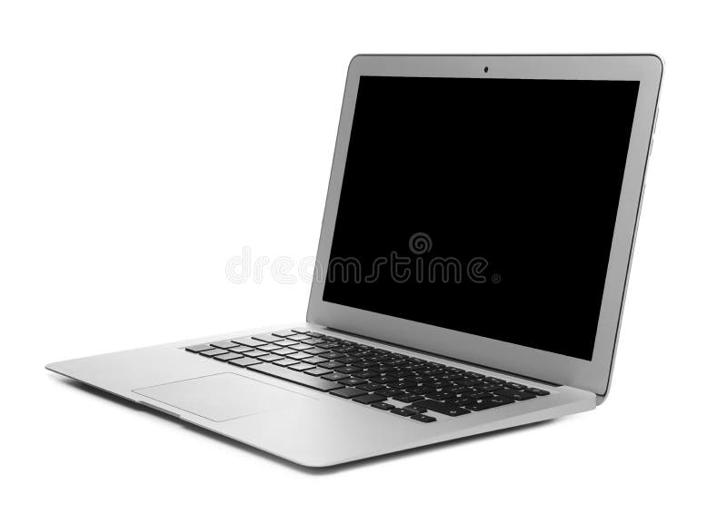 Laptop with Blank Screen Isolated on White. Mockup for Design Stock
