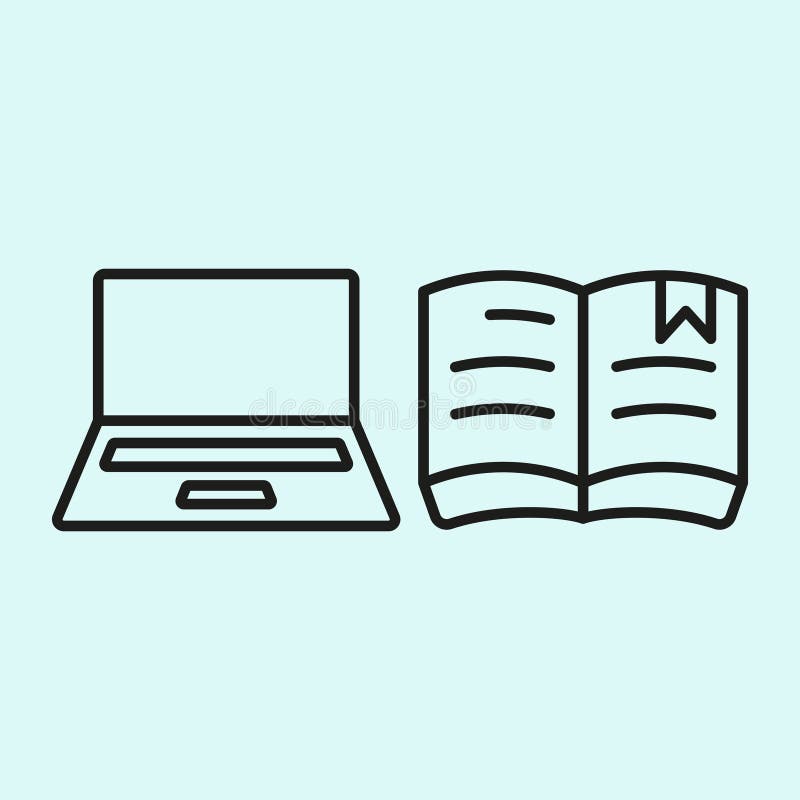 Laptop and book with bookmark icon represents focused learning, digital reading, and modern education tools royalty free illustration