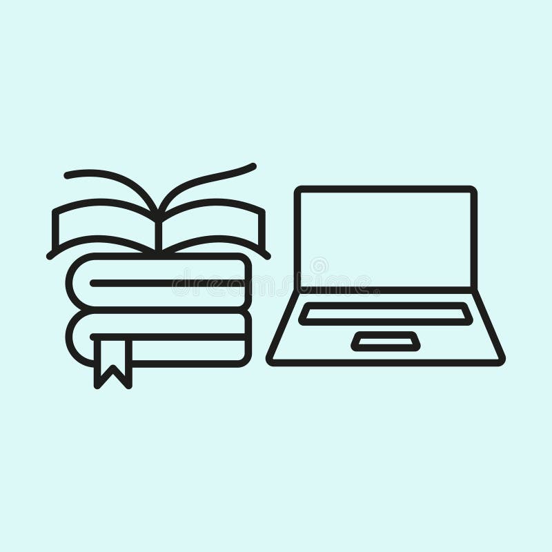 Laptop and book with bookmark icon represents focused learning, digital reading, and modern education tools royalty free illustration