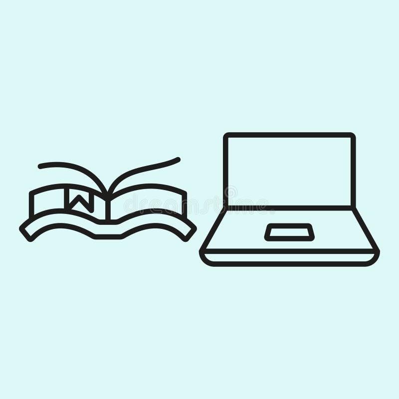 Laptop and book with bookmark icon represents focused learning, digital reading, and modern education tools royalty free illustration