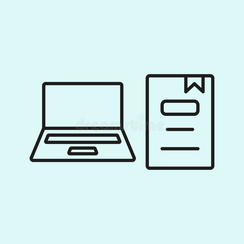 Laptop and book with bookmark icon represents focused learning, digital reading, and modern education tools royalty free illustration