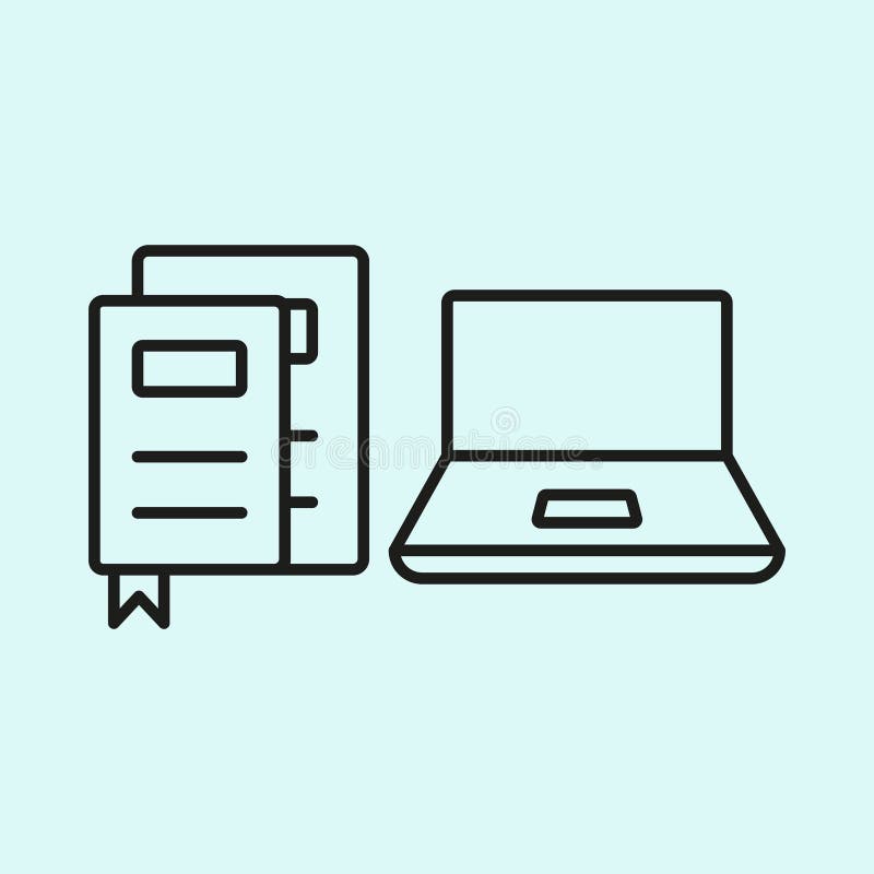Laptop and book with bookmark icon represents focused learning, digital reading, and modern education tools vector illustration