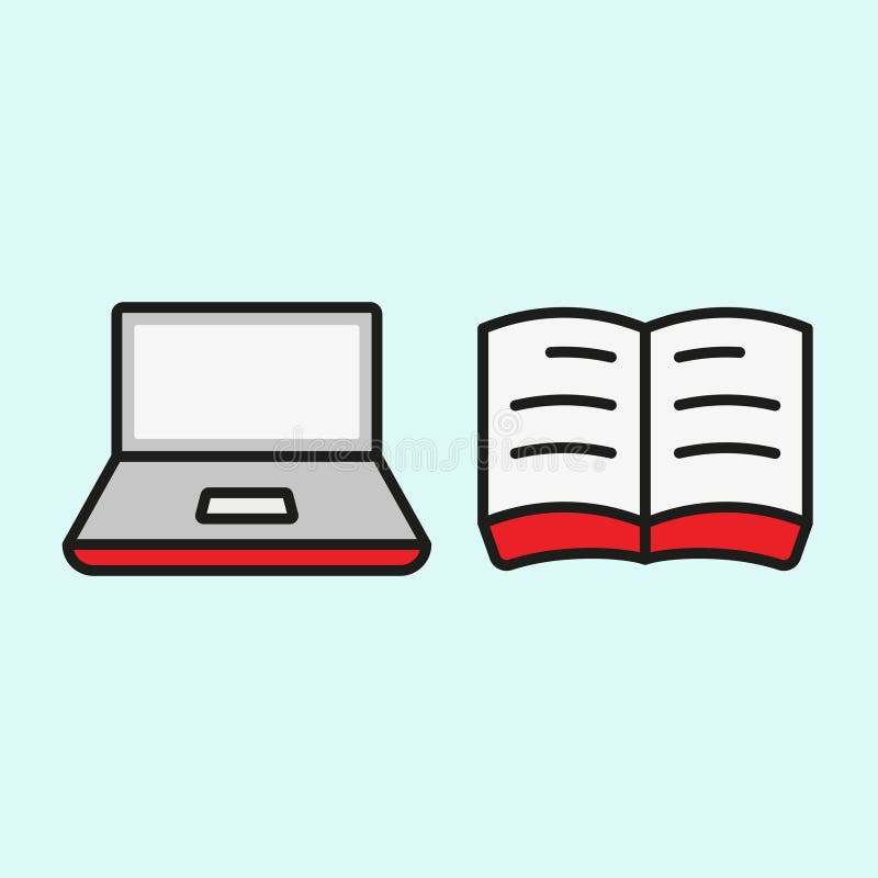 Laptop and book set icon symbolizes blended learning, digital study, and modern education environments royalty free illustration