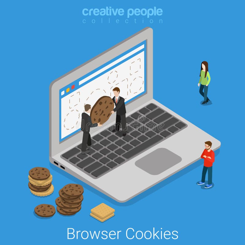 Laptop browser cookie internet technology flat isometric vector vector illustration