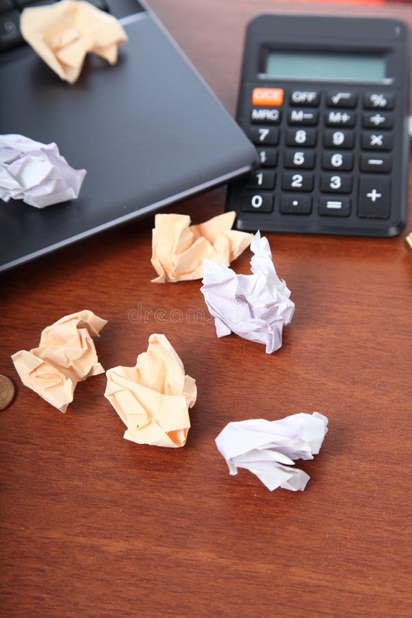 Laptop, Calculator, Cup of Coffee and Crumpled Paper Stock Image Image of concepts, coffee