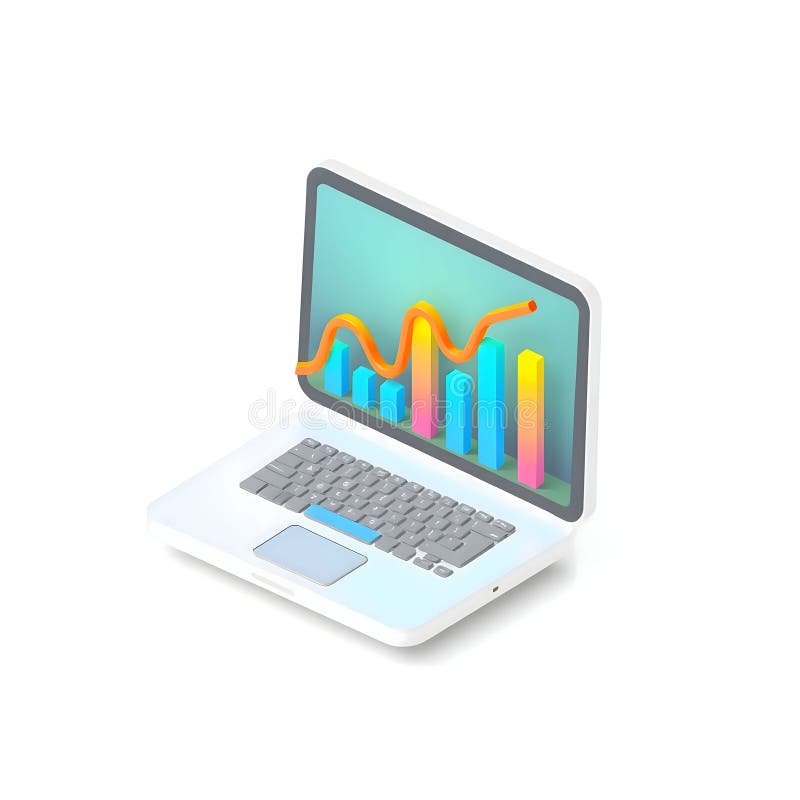 Laptop care afișează un grafic colorat generat utilizând ai stock illustration