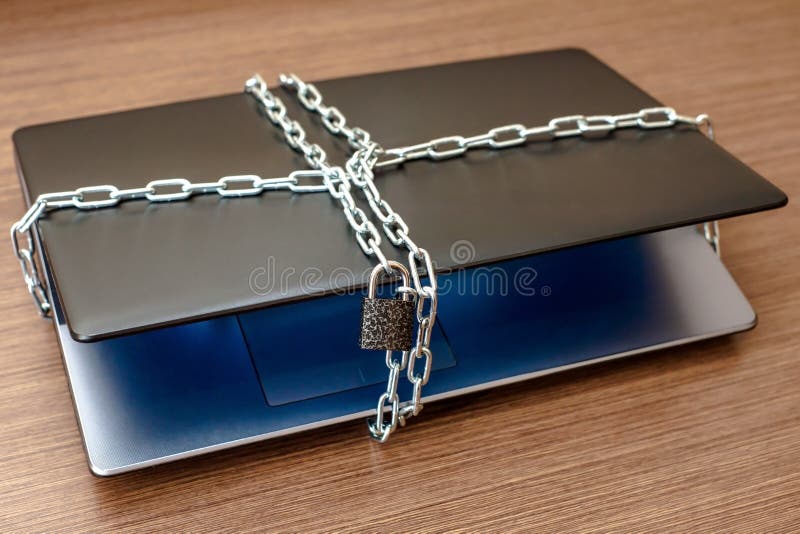 Laptop with Chains and Lock. Stock Image Image of laptop, hacker