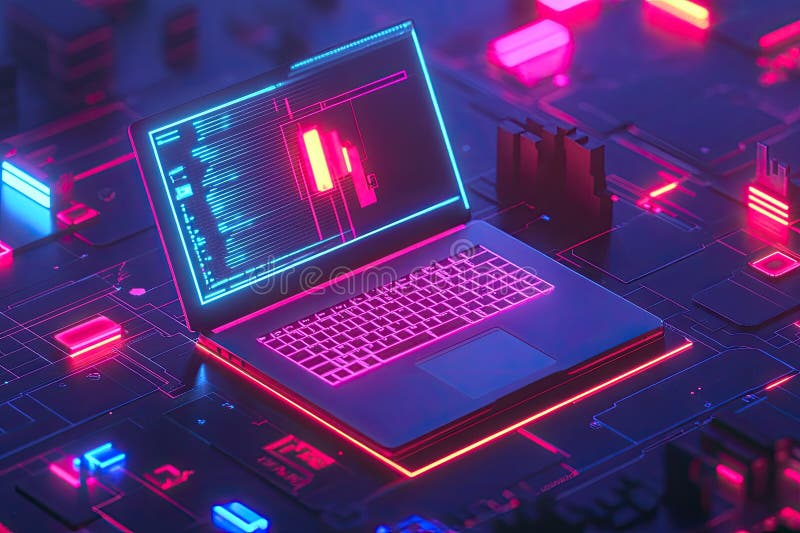 Neon Laptop AI Code royalty free illustration