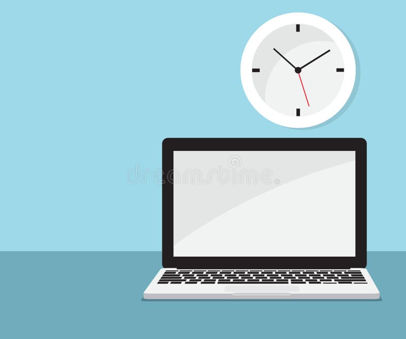 Laptop, O Clock Icon. Signs And Symbols Can Be Used For , Logo