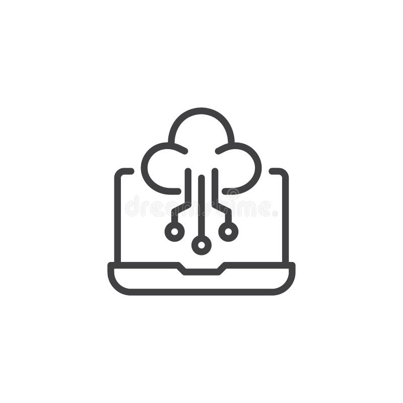 Laptop and cloud computing outline icon stock illustration
