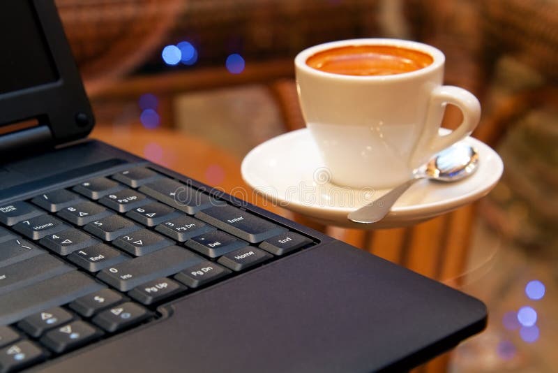 Laptop and coffee stock image. Image of enter, indoor 12561273