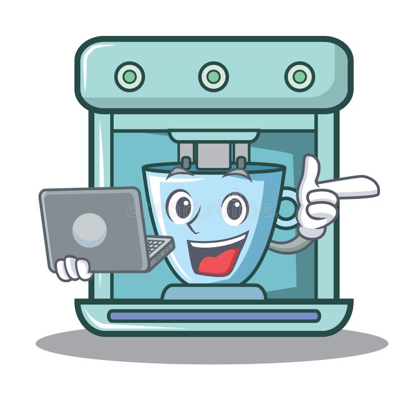 With laptop coffee maker character cartoon vector illustration