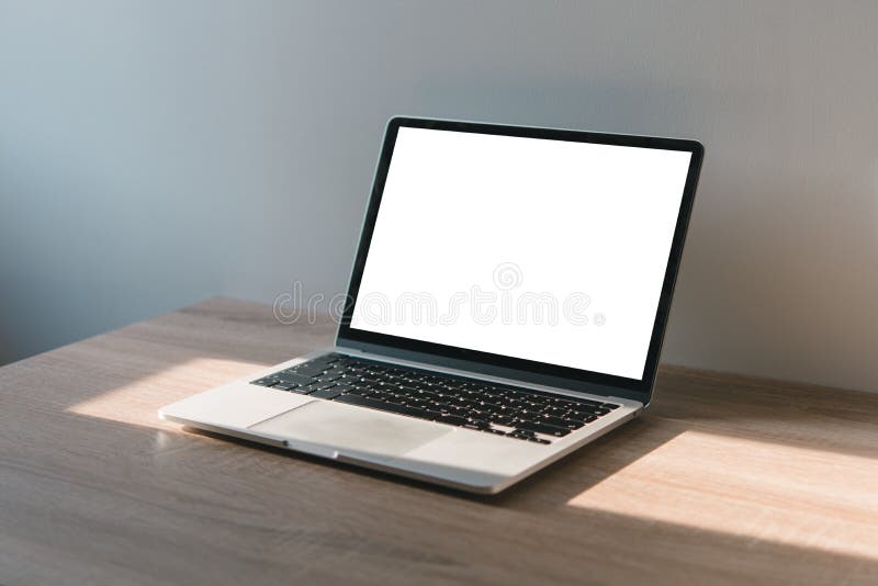 Laptop Computer Blank Screen on Desk.Used for Inserting Text or