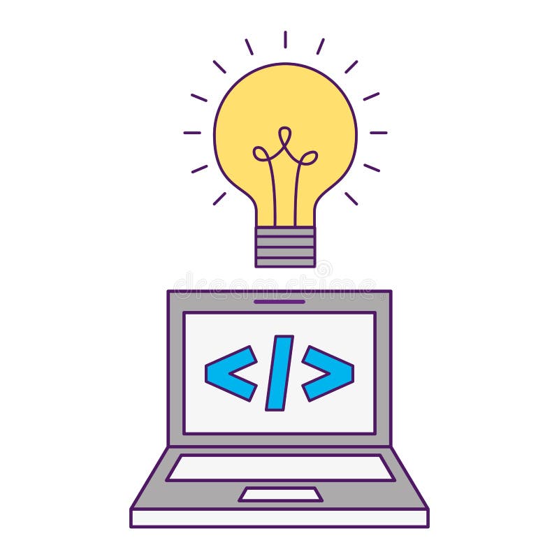 Laptop computer coding bulb idea vector illustration