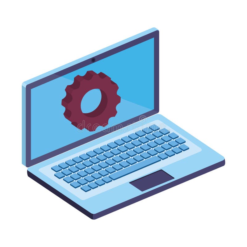 Laptop computer device with gear settings stock illustration