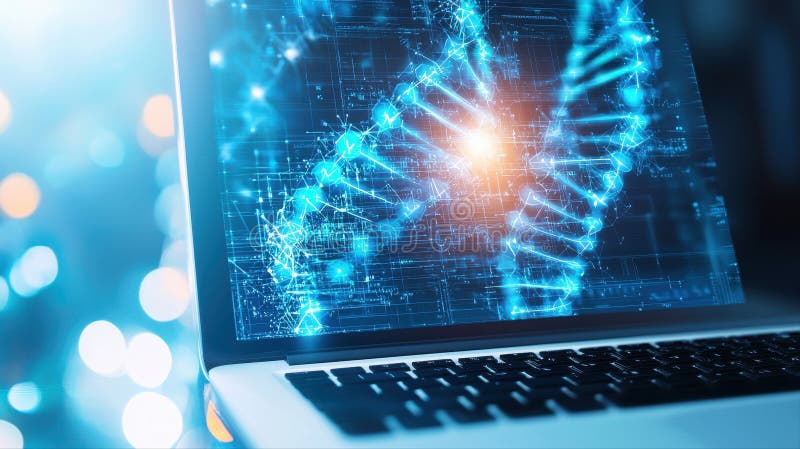 Laptop computer displaying advanced brain scan visualizations for neuroscience research and cognitive analysis purposes royalty free stock photography