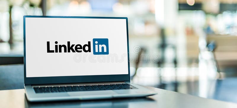 Laptop computer displaying logo of LinkedIn