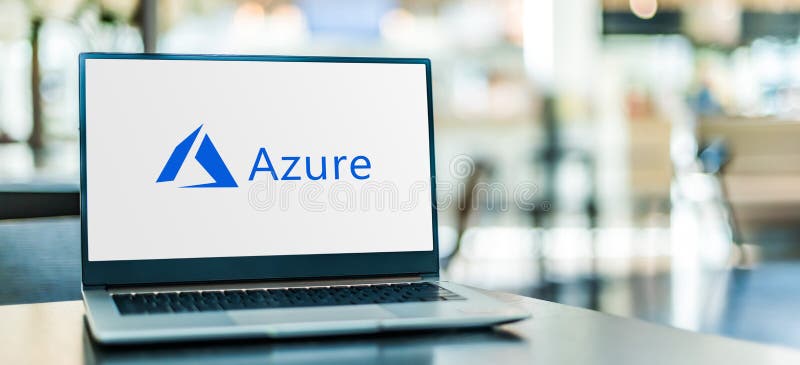 Laptop computer displaying logo of Microsoft Azure stock image