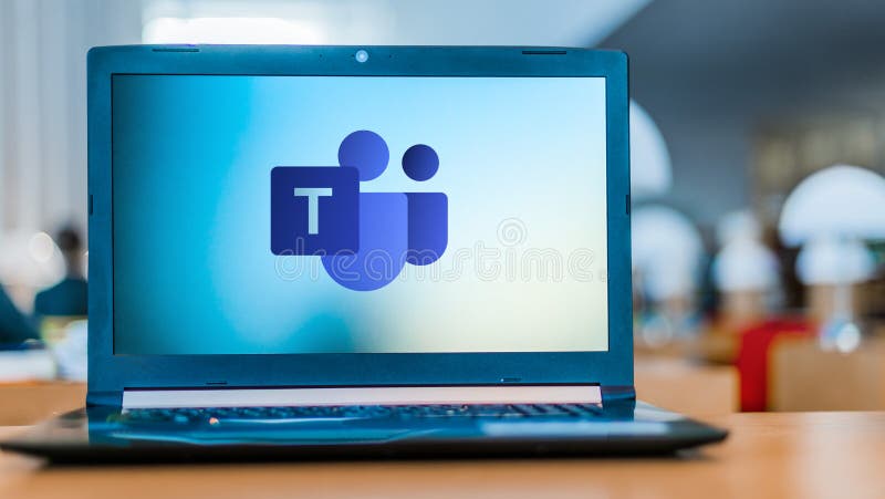 Laptop computer displaying logo of Microsoft Teams stock image Laptop computer displaying logo of Microsoft Teams stock image