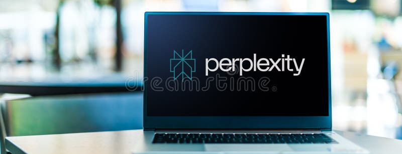 Laptop computer displaying logo of Perplexity AI stock images