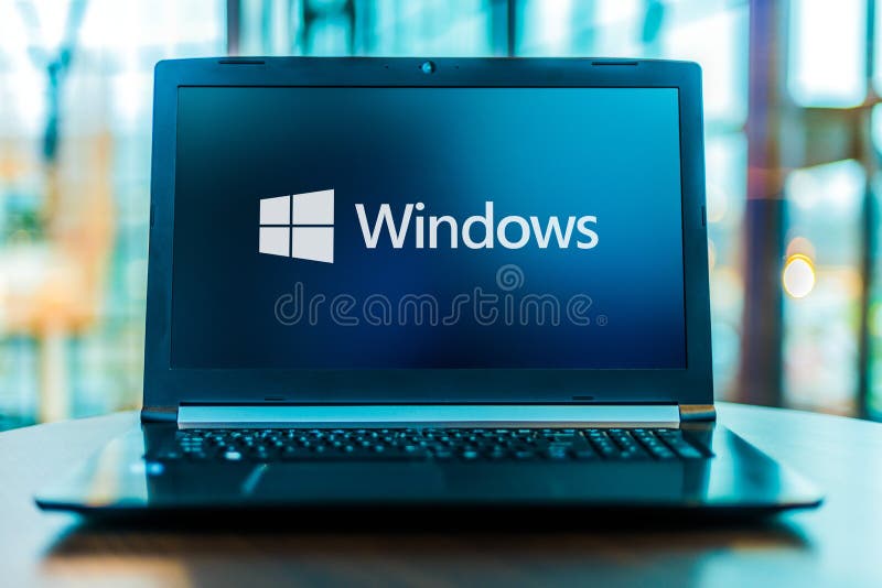 Laptop computer displaying logo of Windows stock photo