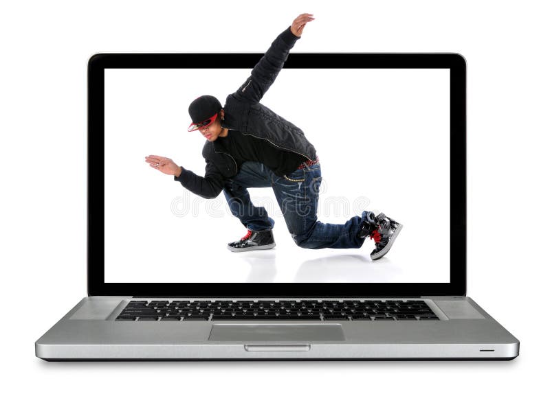 Modern laptop computer with hip hop dancer over white background. Laptop personal computer stock images, royalty-free photos and pictures