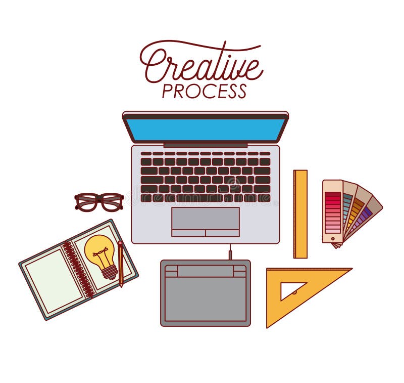 Laptop-Computer kreativer Prozess mit Elementgrafikdesign auf weißem Hintergrund vektor abbildung Laptop-Computer kreativer Prozess mit Elementgrafikdesign auf weißem Hintergrund vektor abbildung