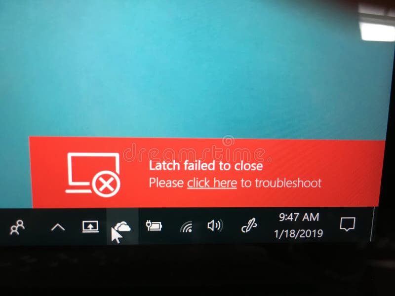 Laptop Computer Latch Failed To Close Troubleshoot stock image Laptop Computer Latch Failed To Close Troubleshoot stock image