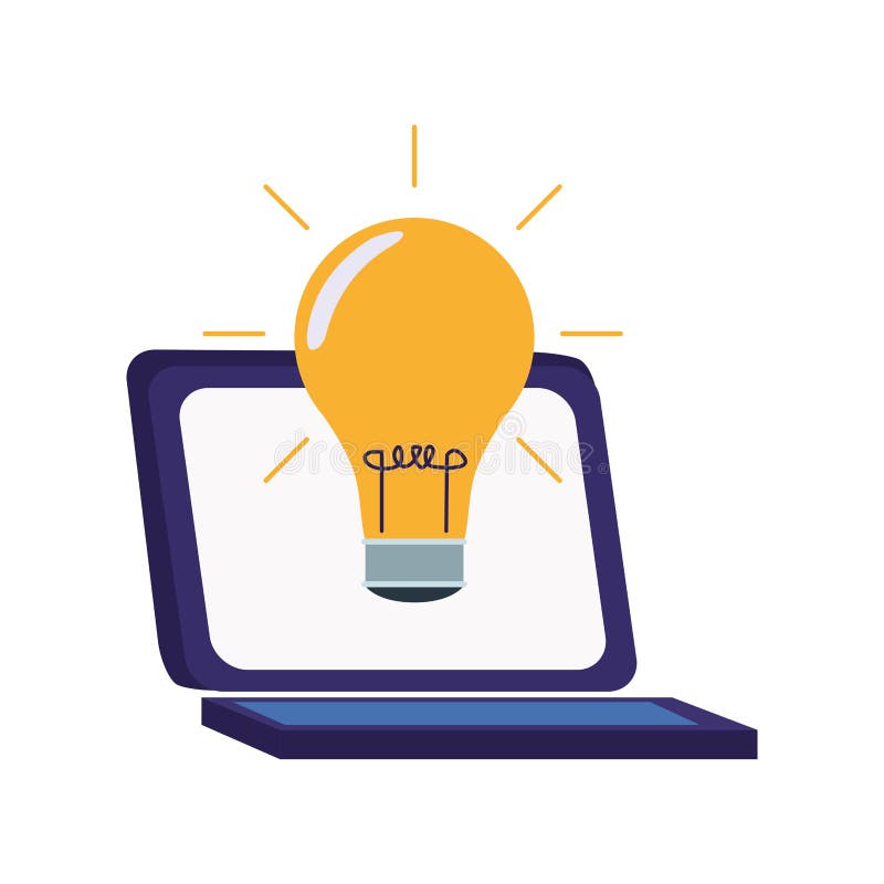 Laptop computer with light bulb icon, colorful design royalty free illustration Laptop computer with light bulb icon, colorful design royalty free illustration