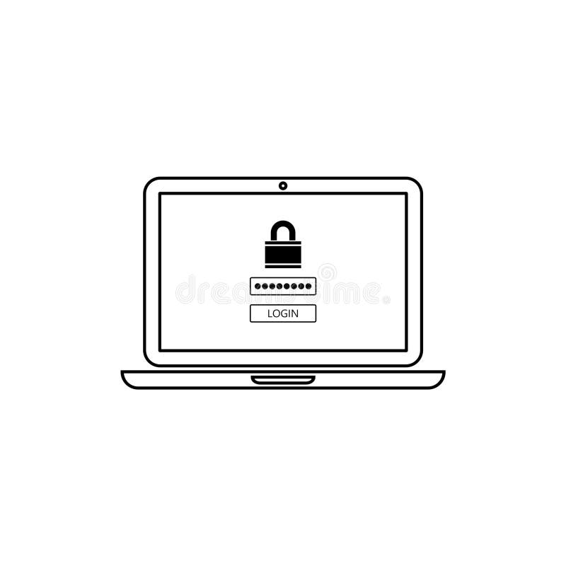 Laptop Computer With Login Page On Screen And Password Stock