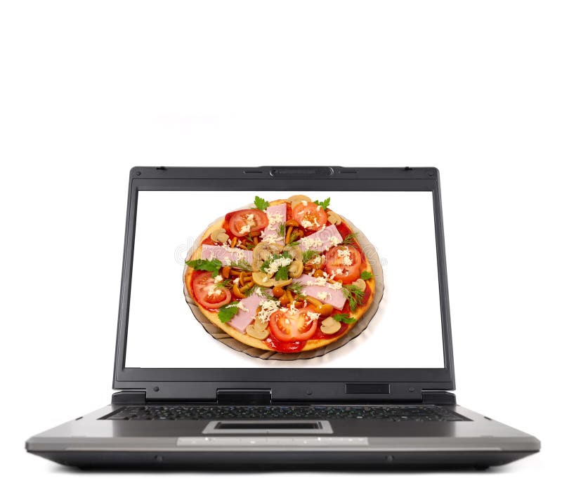 Laptop Computer with Pizza