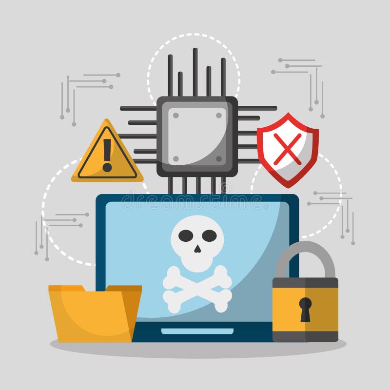 Laptop computer privacy hacker danger vector illustration