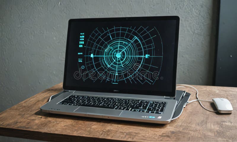 Laptop computer sitting on wooden table vector illustration