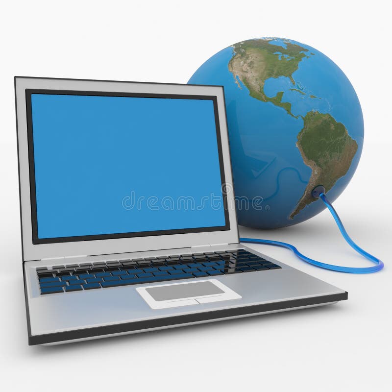 Laptop connected to the earth sphere.