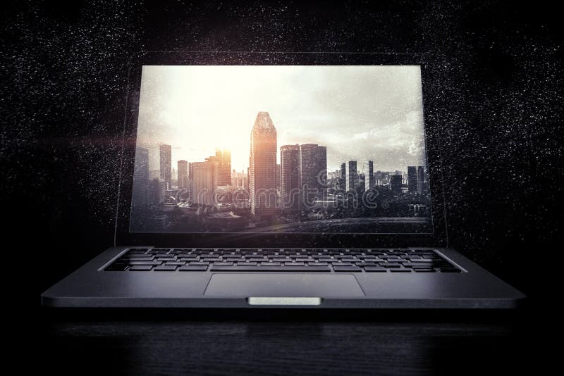 Laptop and Construction Concept. Mixed Media Stock Photo Image of