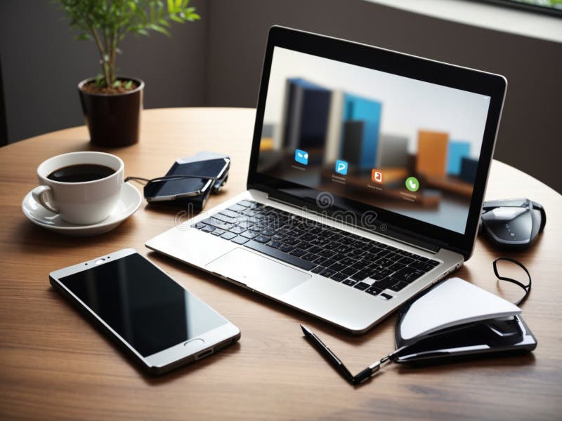 Laptop and cup of coffee on the work desk are very cool. Laptop and cup of coffee on the work desk are very cool